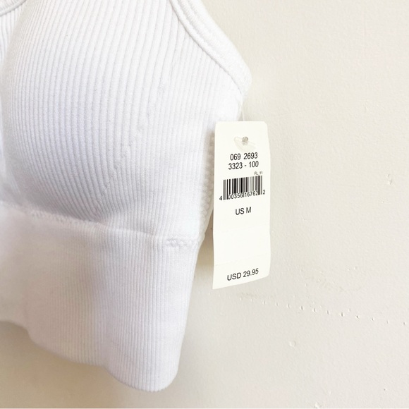 NWT Aerie Seamless Square Neck Ribbed Longline Bralette Sports Bra White Medium - Picture 4 of 12
